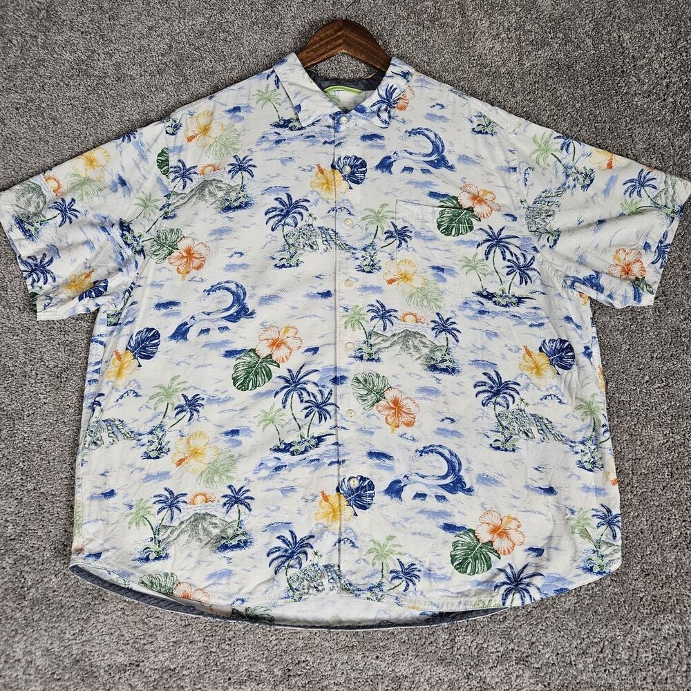 Tommy Bahama Hawaiian Shirt Mens 2XLB White Veracruz Cay Floral Resortwear Beach